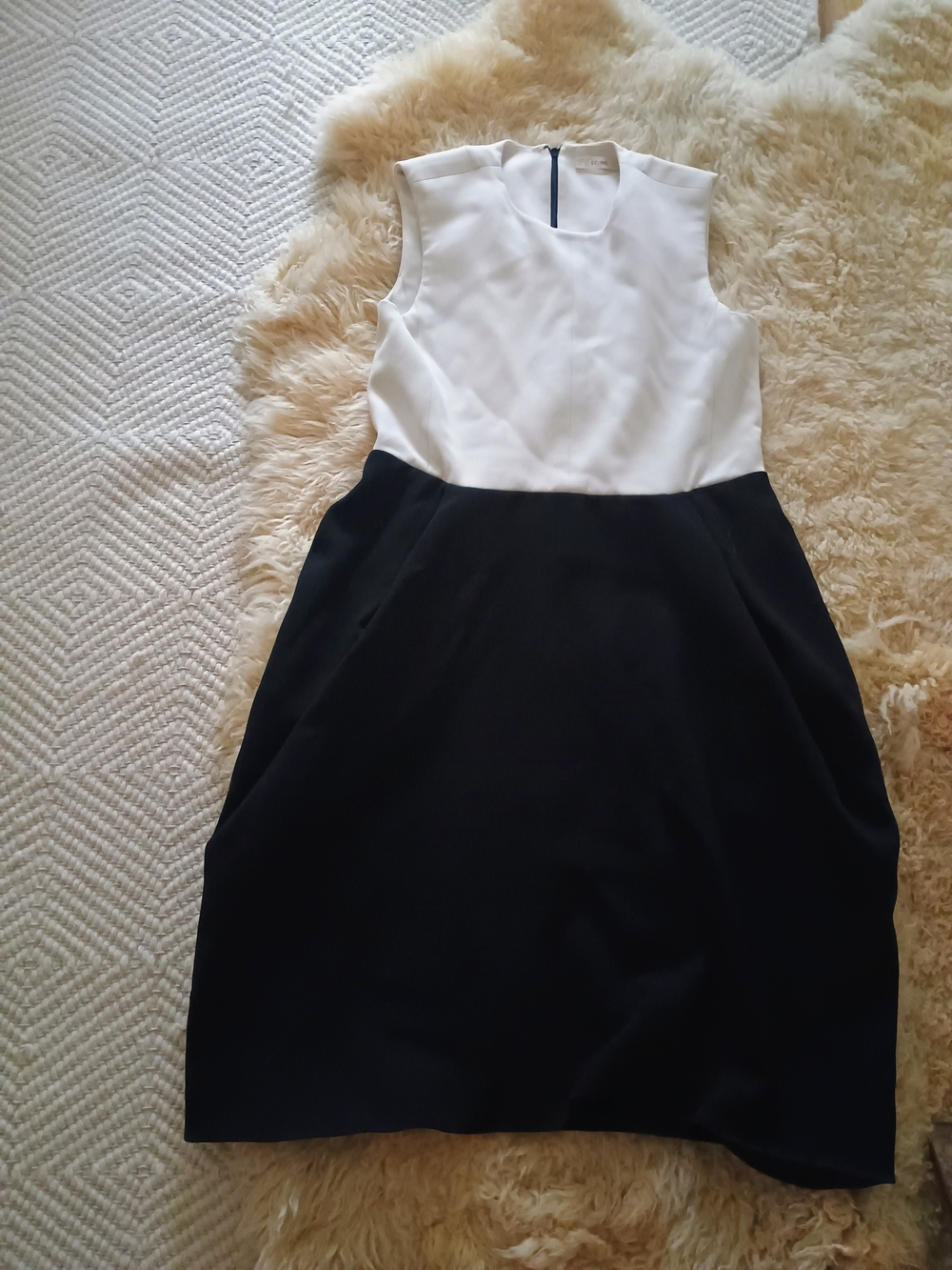 Vintage Celine Colorblock France Size 38 Sleeveless Black and White Sheath Dress